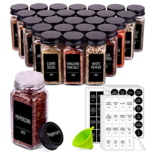 36 Pack Glass Spice Jars with Labels - 4oz Food Storage Containers