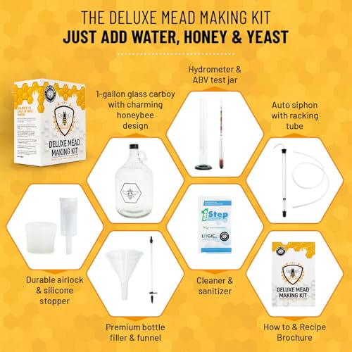 Complete Mead Making Kit for Beginners - Medium / Standard Deluxe Kit with 1-Gallon Glass Jug & Tools