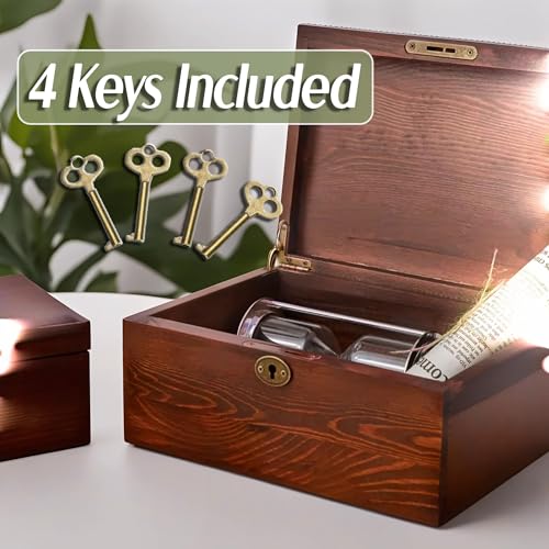 Vintage Wooden Keepsake Storage Boxes with Lockable Hinged Lids - 2 Pack