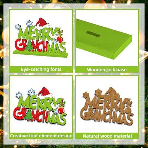 Christmas Decorations for Home Wood Table Centerpieces Green Merry Christmas Centerpieces for Tables 11.8x7.9inch Large Size Christmas Tree Pattern Wood Tabletopper