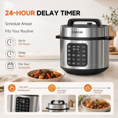 Carori 8Qt Electric Pressure Cooker 9-in-1 Multifunction with Touchscreen - Silver