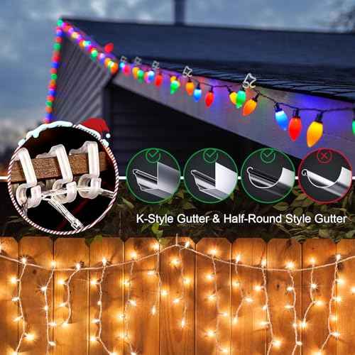 eygeufg Christmas Light Clips Hooks - Gutter Light Hooks Clips Hangers for Christmas Decoration Outdoor Halloween New Year Holiday (100 Pack)