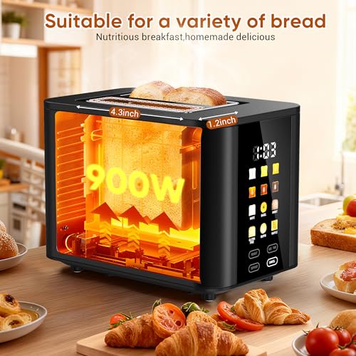 Hommater Matte Black Touch Screen 2-Slice Toaster with Digital Countdown & 6 Bread Settings