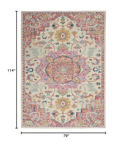Nourison Passion Ivory Pink Rectangular Area Rug 6'7" x 9'6" - Easy Clean, Non Shedding, Living Room, Bedroom