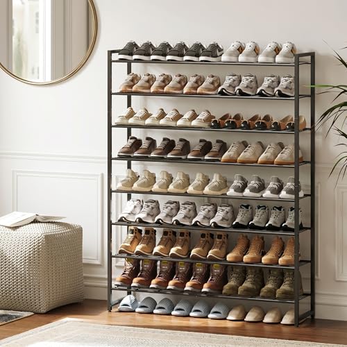 Black 8-Tier Shoe Rack Organizer for Closet - Holds 50 Pairs, Metal Storage
