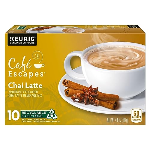 Café Escapes Chai Latte K-Cup Pods - 60 Count Single-Serve Pack with Milk - Compatible with Keurig