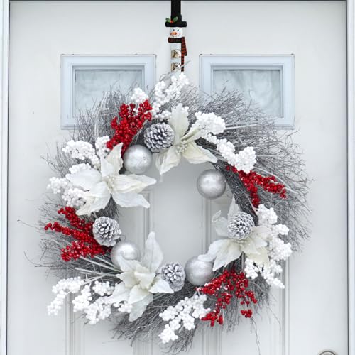 2-Pack Metal Candy Cane & Snowman Wreath Hangers for Front Door - Red, White, Black