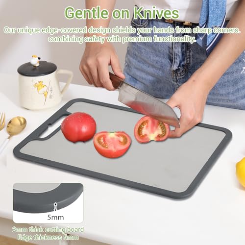 Banquiura Titanium Cutting Board Set of 3 - Large, Medium, Small with Silicone Non-Slip Edges