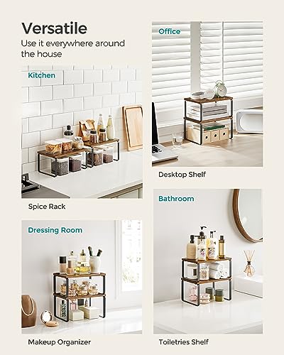 SONGMICS 4-Piece Kitchen Cabinet Organizer Set Black & Rustic Brown, 5.4" & 6.2" Height Variations