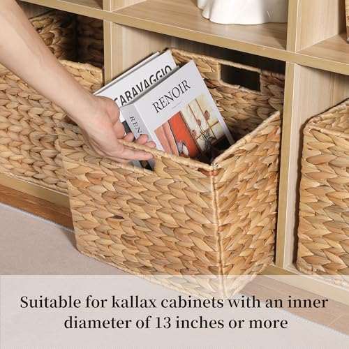 Water Hyacinth Storage Baskets Set of 3 - Large Foldable Woven Wicker Cubes for Shelves