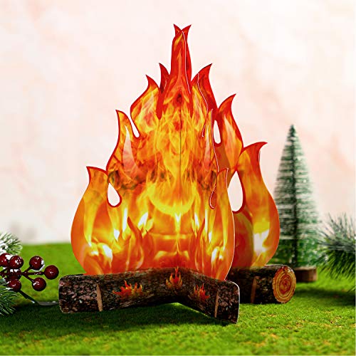 Boao 3 Sets Fake Fire Fake Flame Prop Camping Decoration 3D Cardboard Campfire Centerpiece Artificial Flames Campfire Party Decoration for Camp Bachelorette Party Supplies(Gold Orange)