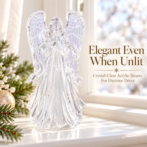 Ovewios Clear Acrylic Christmas Angel Lights, 12 Inch Tabletop Decor