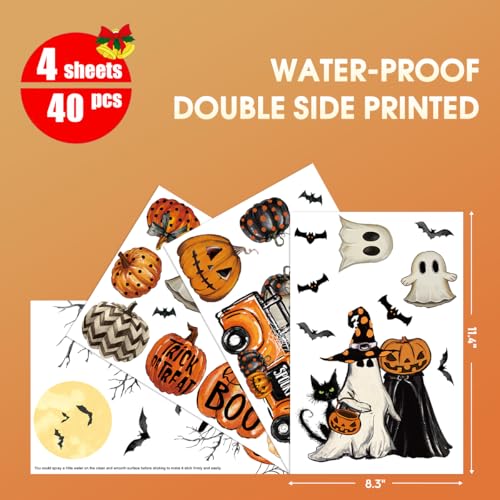Horaldaily 40 PCS Halloween Window Cling Sticker, Jack-O-Lantern Pumpkin Truck Gnome Ghost Bats Cat Home Party Supplies Shop Window Glass Display Decoration