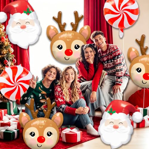 TOPDAOYUN 9pc Christmas Balloon Party Decor Set - Santa, Reindeer & Candy Balloons (Deer Variant)