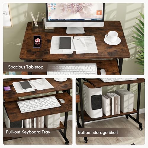 Tangkula Rolling Computer Desk Cart with Keyboard Tray, Mobile
