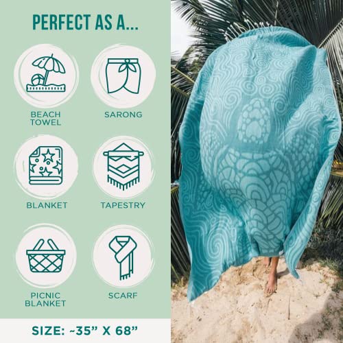 Turkish Beach Towel - Sand Resistant & Quick Dry with Swirl Turtle Design - 35x68 Inches
