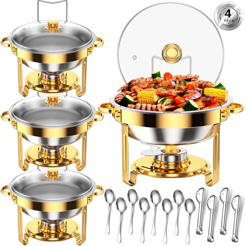 5 Qt Stainless Steel Chafing Dishes for Buffet - Food Warmers 4 Pack Gold