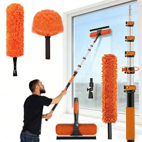 Orange 24FT Reach Duster Kit with Telescoping Pole & Microfiber Feather Duster