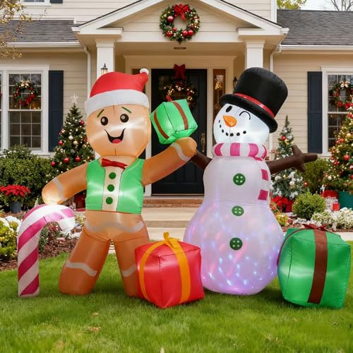 Dofulay 6FT Christmas Inflatable Decoration - Gingerbread Snowman with LED Lights, Outdoor Indoor Holiday Yard Decor