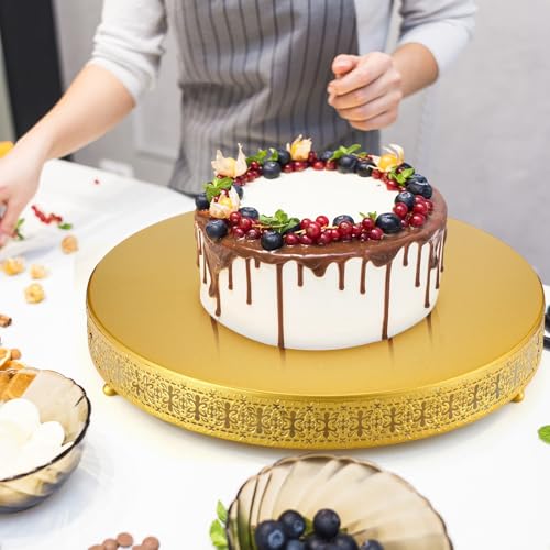 Wenqik Gold 18 Inch Metal Cake Stand with Cutting & Spatula - Elegant Dessert Display