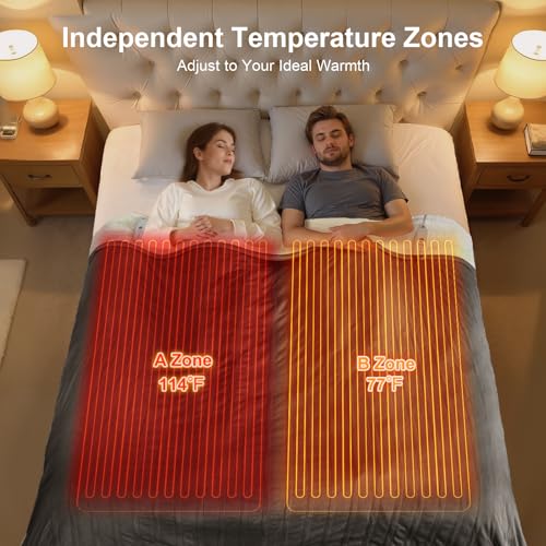 King Size Electric Blanket with Dual Control Grey 100x90 Inches - FVERWAG