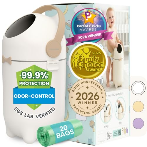 Odor-Locking Nursery Diaper Pail with Silver Ion Technology - Boho White