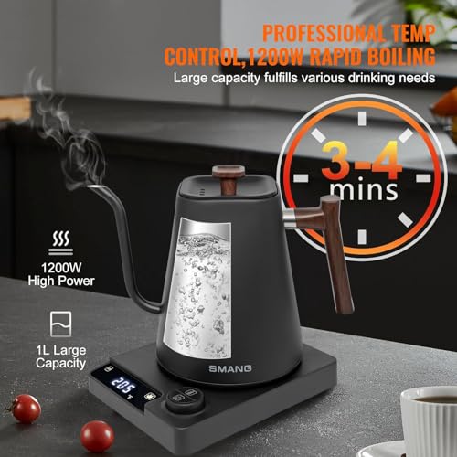 SMANGPER 1L Electric Gooseneck Kettle with Precise Temperature Control