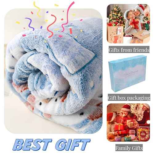 Christmas Snowman Blanket Gift, Glow in The Dark Blanket, Cozy Soft Fleece Blanket for Holiday D?cor, Children Boys Girls Teens Holiday Theme Blanket, 50"*60", Kids Blanket, Sky Blue