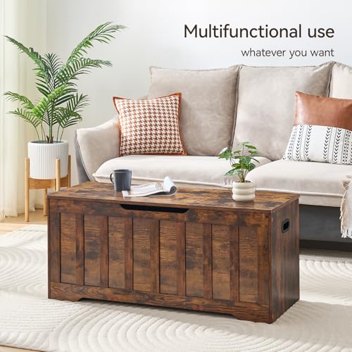 Large Rustic Storage Chest with Safety Hinges - 43.3 x 15.7 x 19.1 inches, Brown - Variation of Rustic Brown / 43.3x15.7x19.1