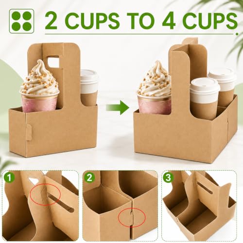 Kaderron 100 Pack Drink Carrier with Handles, 2/4 Cup Foldable Cardboard Holder