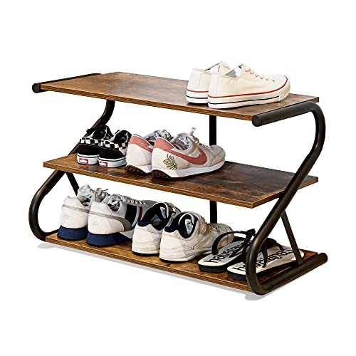 Wooden S-Shaped Shoe Rack for Entryway Closet - Rustic 11.81x25.78x15.86 Inches
