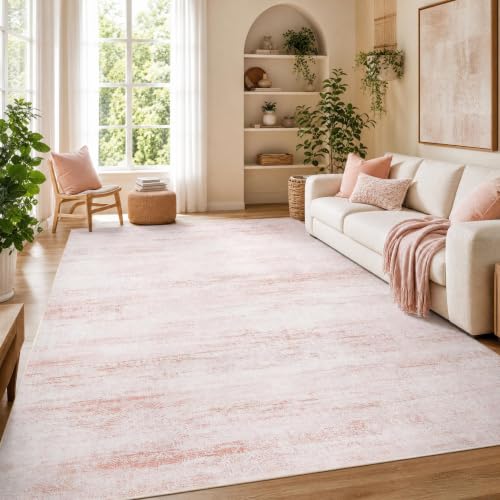 Pink 8x10 Moroccan Bloom Area Rug Washable Non-Slip Low-Pile Stain Resistant