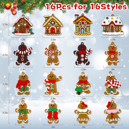 16Pcs Gingerbread Man Ornaments for Christmas Tree Gingerbread Christmas Decorations with Gingerbreads House Ornament for Christmas Tree Hanging Party Decor