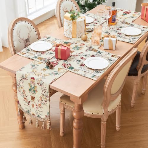 Loom and Mill Jacquard Christmas Table Runner 13x72 inch Beige - Festive Holiday Decor