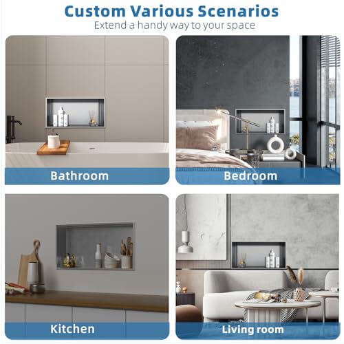 OLNGYUE Brushed Nickel Stainless Steel Recessed Shower Niche 24x12 inch Wall Shelf