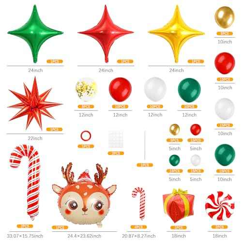 149 PCS Christmas Balloon Garland Arch Kit, Classic Red Green Gold White Latex Christmas Balloons with Gift Box Red Star Candy Cane Foil Balloons for Merry Christmas Party Decorations Supplies