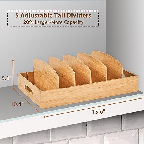 X-Large Bamboo Food Container Lid Organizer for Kitchen Cabinets