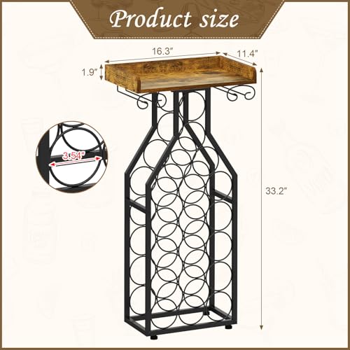 X-cosrack Freestanding Wine Rack for 19 Bottles with Glass Holder, Home Bar & Kitchen Storage