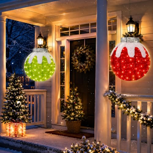 Red & Green 2-Pack Lighted Outdoor Christmas Ornaments with 160 LED Lights & 8 Modes
