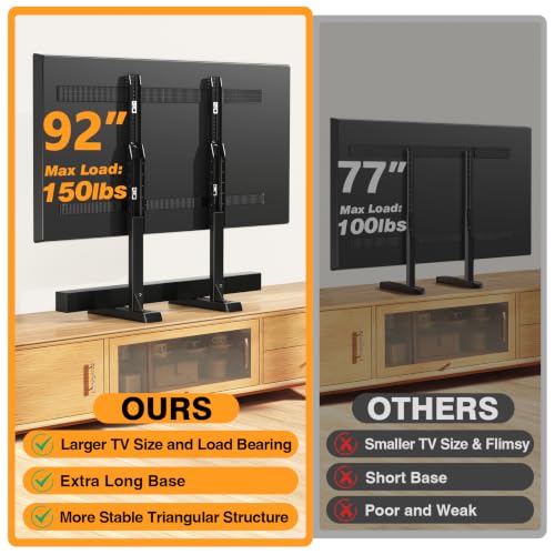 Black Universal TV Stand Legs for 37-92 Inch TVs - Adjustable Table Top Base