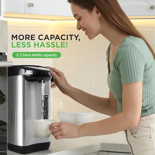 NutriChef 3.4 Quarts Insulated Stainless Steel Hot Water Urn with Auto & Manual Dispense