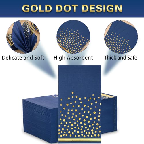 Blue Paper Plates and Napkins Set for Party - Boocikey 100PCS Blue & Gold Decor
