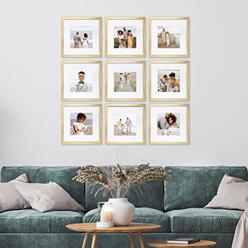 Sheffield Home Gold Gallery Wall Frame Set 12x12 / 8x8 Mat - 9 Pieces