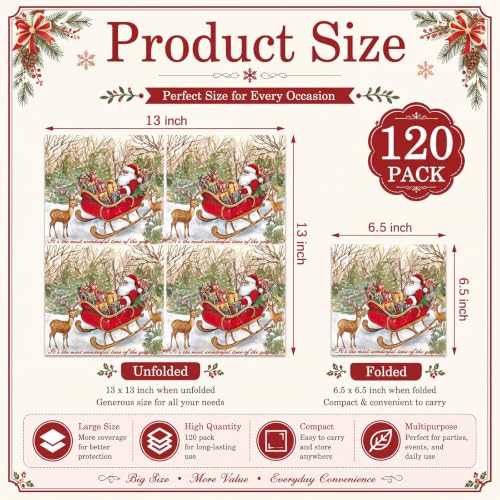 72-Pack 13in Christmas Decoupage Napkins - Vintage Themed 12 Designs