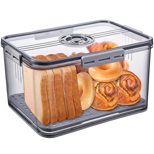 Gifhomfix Large Grey Bread Box with Airtight Seal & Time Recording Dial - Kitchen Counter Storage Container for Homemade Bread, Bagels, Donuts, Cookies
