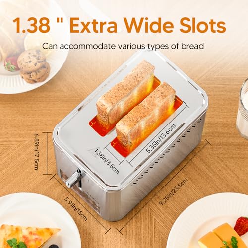 Stainless Steel 2 Slice Touch Screen Toaster with Wide Slots and Digital Timer - Trisiko