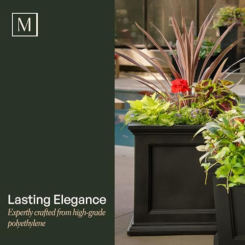 Self-Watering Square Planter 20in - Black Outdoor Garden Pot with Drainage