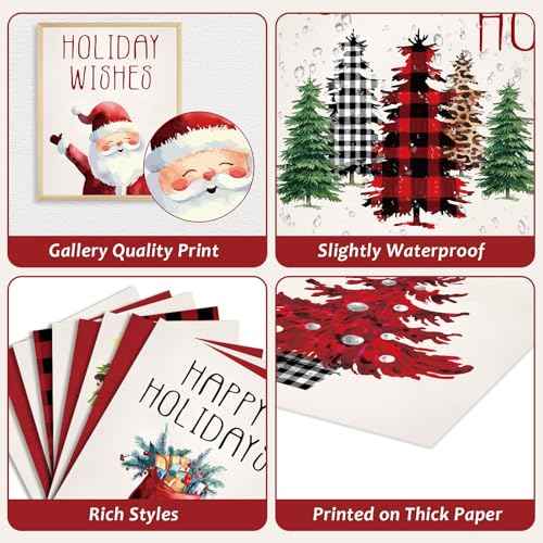 Justforjoyful 12Pcs Christmas Wall Art Prints Classic Merry Christmas Posters for Wall Decoration Xmas Holiday Wall Art Posters Red Winter Room Decor for Living Room Bedroom Office 8X10inch Unframed