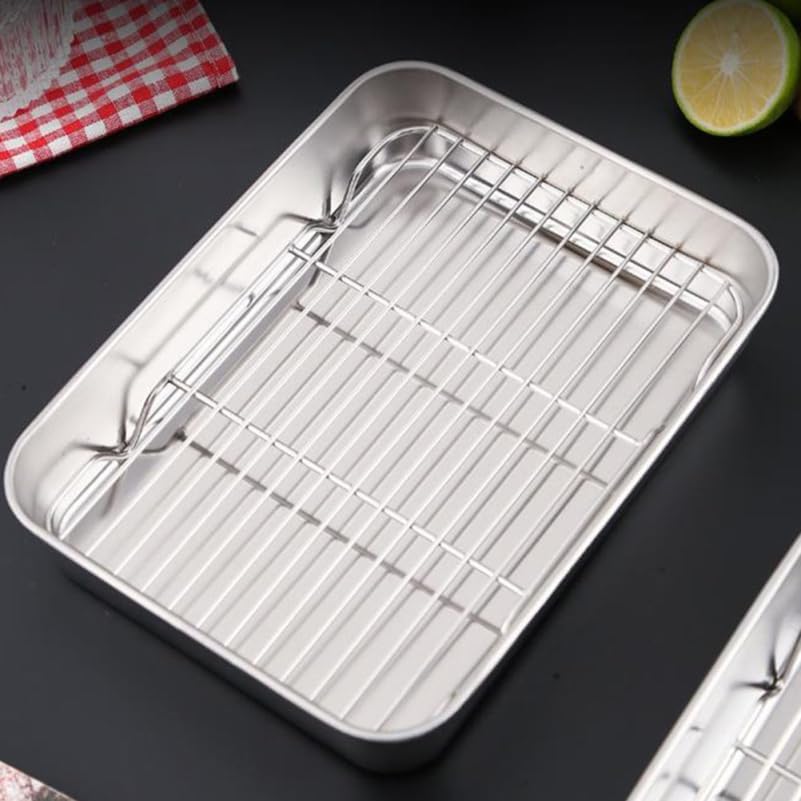 LALAFINA Nonstick Deep Baking Sheet with Wire Cooling Rack - 9.05" x 6.69" x 1.96" for Cooking & Grilling