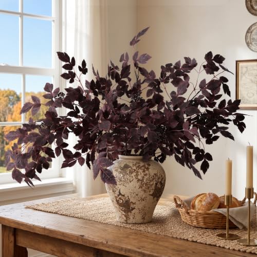 HyeFlora Burgundy Cimicifuga Faux Plant Stems, 28.7 in Artificial Greenery, 4-Pack for Home & Garden Decor